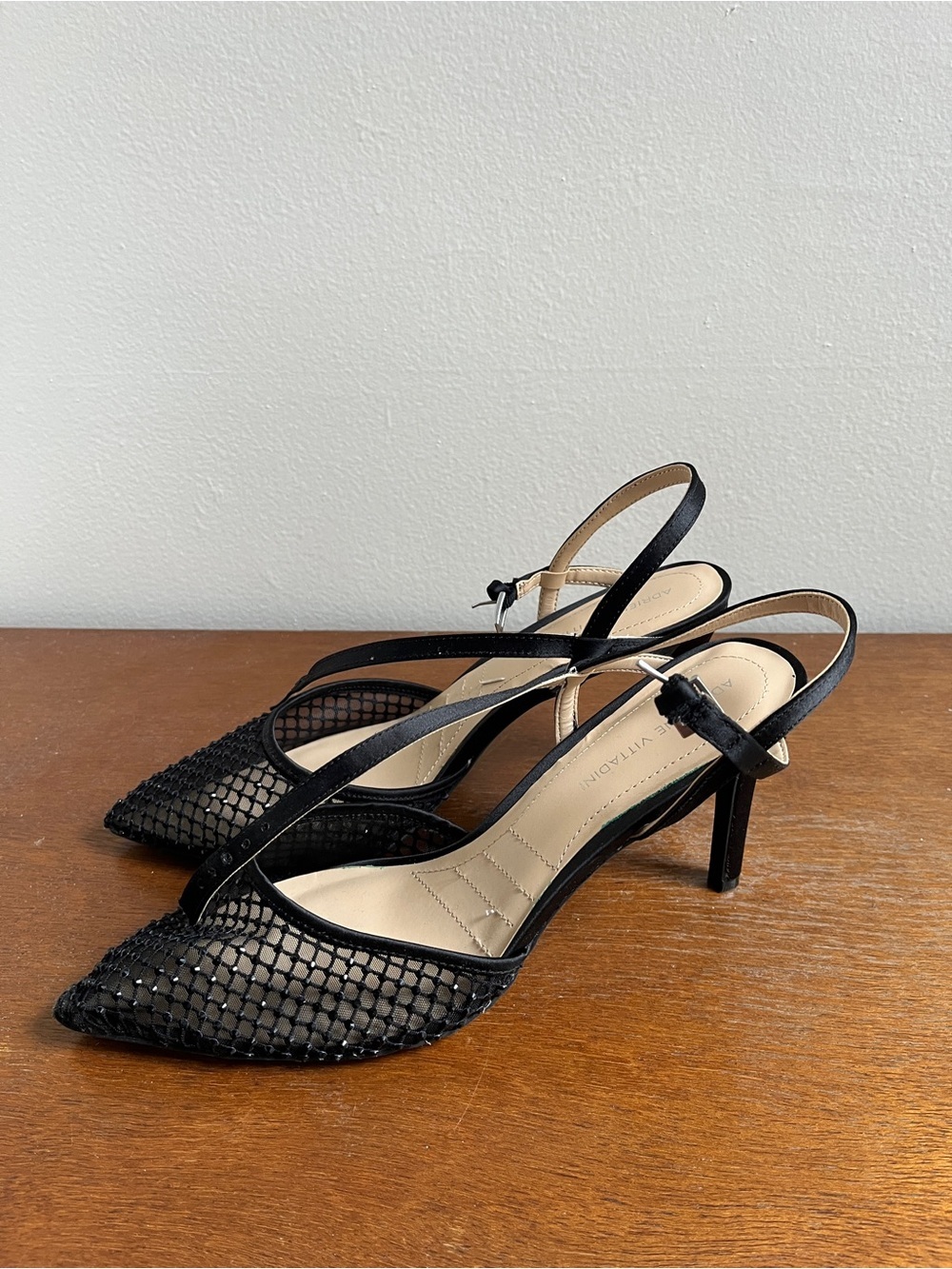 Black Mesh Pointed-Toe Slingback Heels Size 10 - Picture 3 of 4